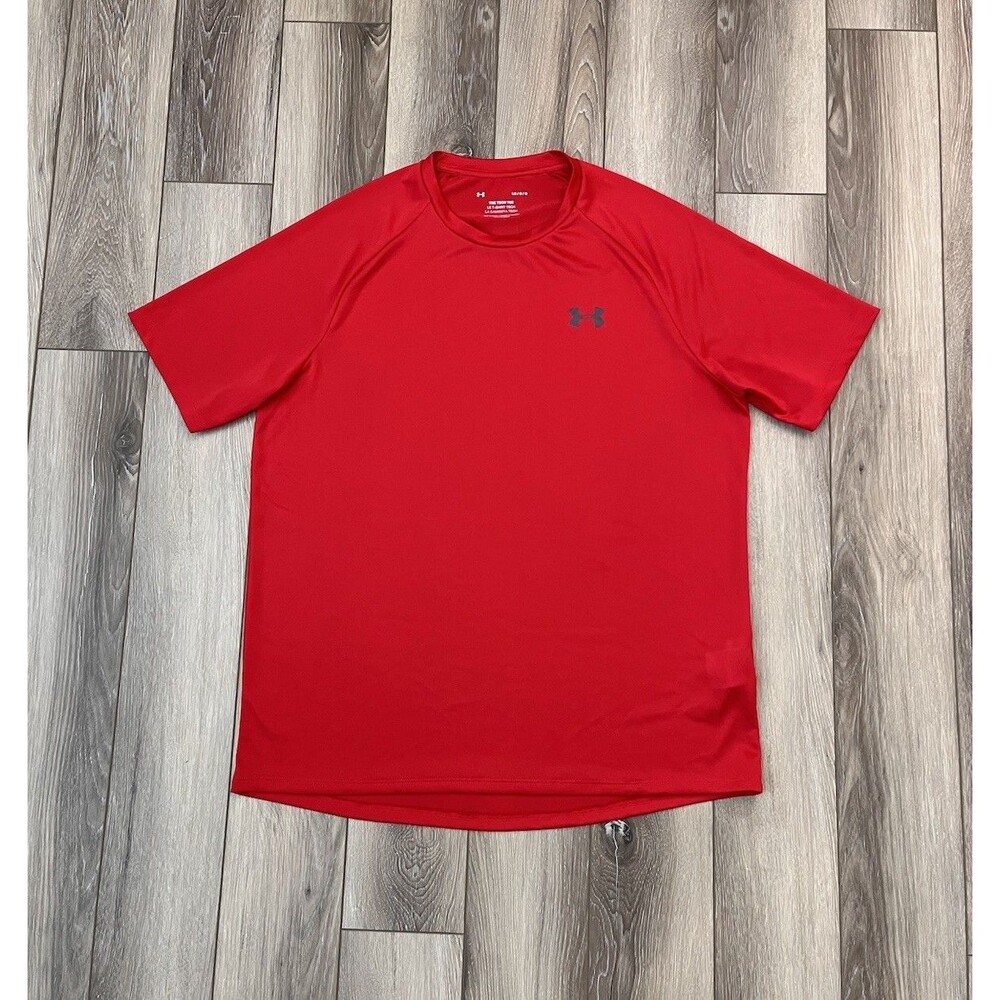 Under Armour Men’s Large Tech Tee Short Sleeve Athletic Crew Neck Logo Red